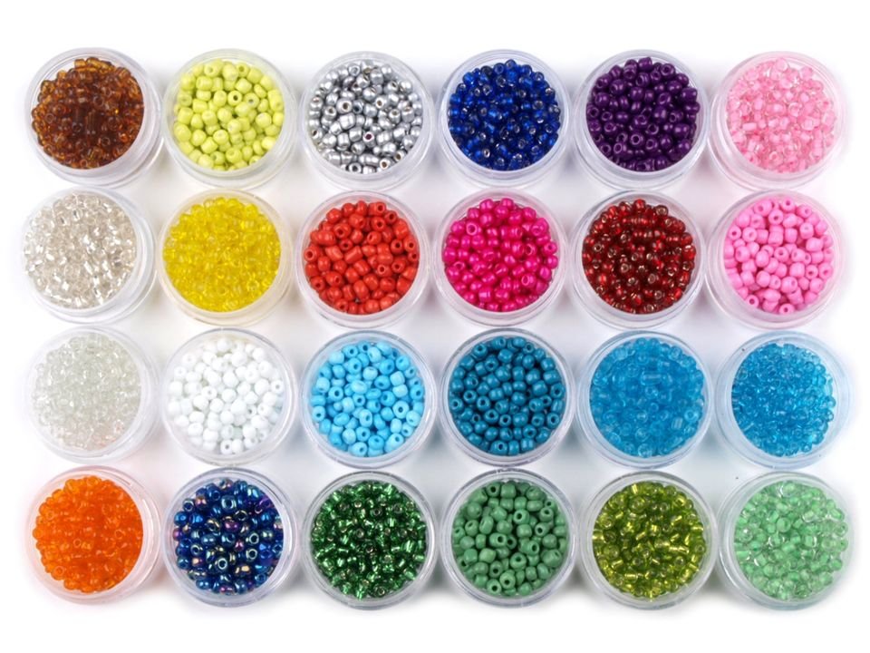 Seed Beads "Rocaille" Ø4 mm in plastic round jar 14 g mix