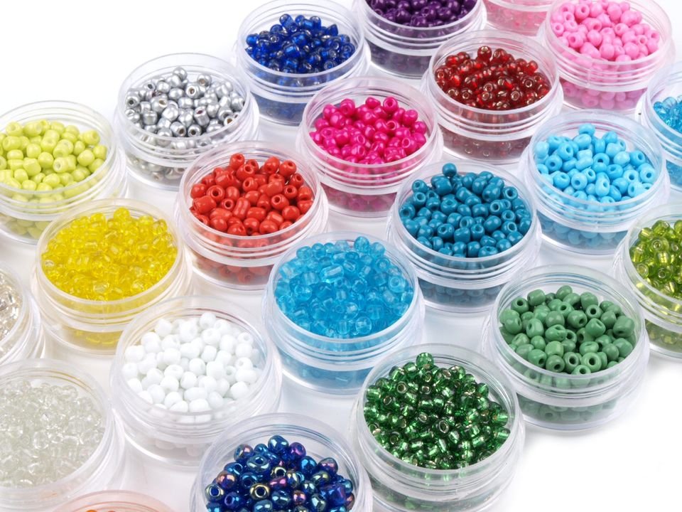 Seed Beads "Rocaille" Ø4 mm in plastic round jar 14 g mix
