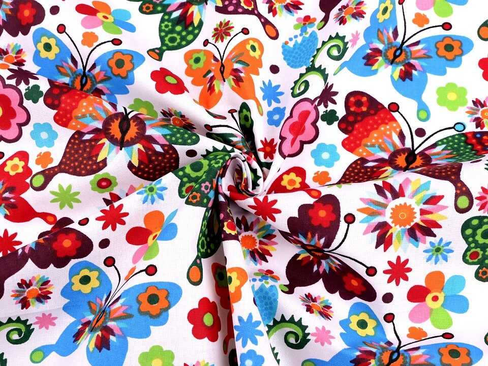 Cotton Fabric Butterflies and Flowers 160 cm x 10 m