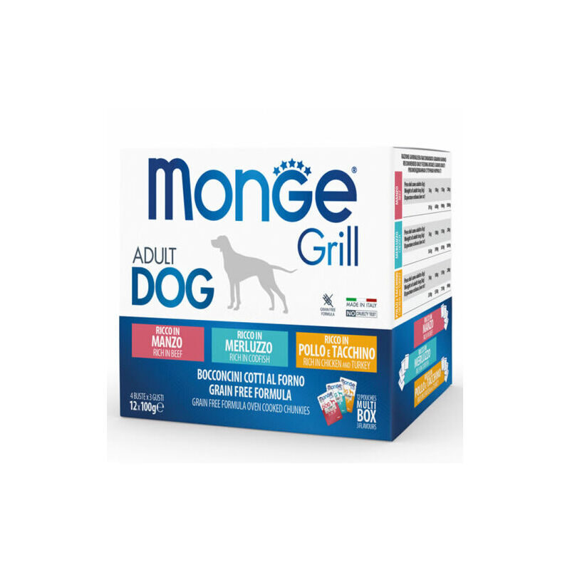 Monge Grill Multipacks Beef, Cod, Chicken and Turkey 12x100g konservi suņiem
