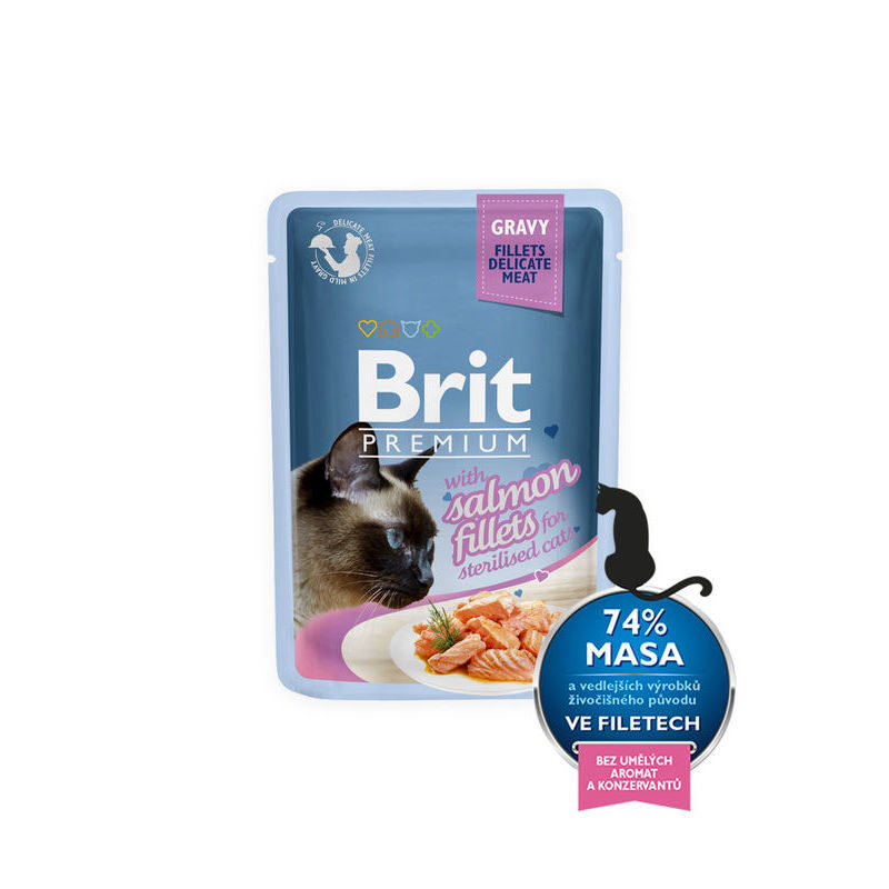 Brit Premium Cat Delicate Fillets in Gravy with Salmon for Sterilised 85 g konservi kaķiem