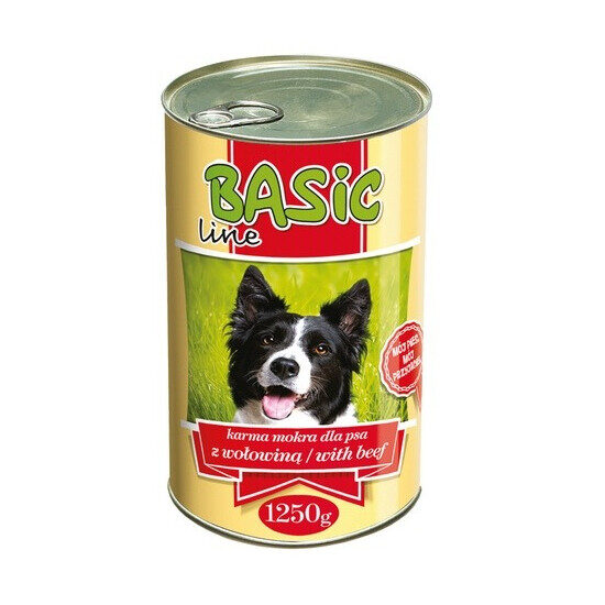 Canned meat pieces in sauce for dogs Basic Line 1250g with beef