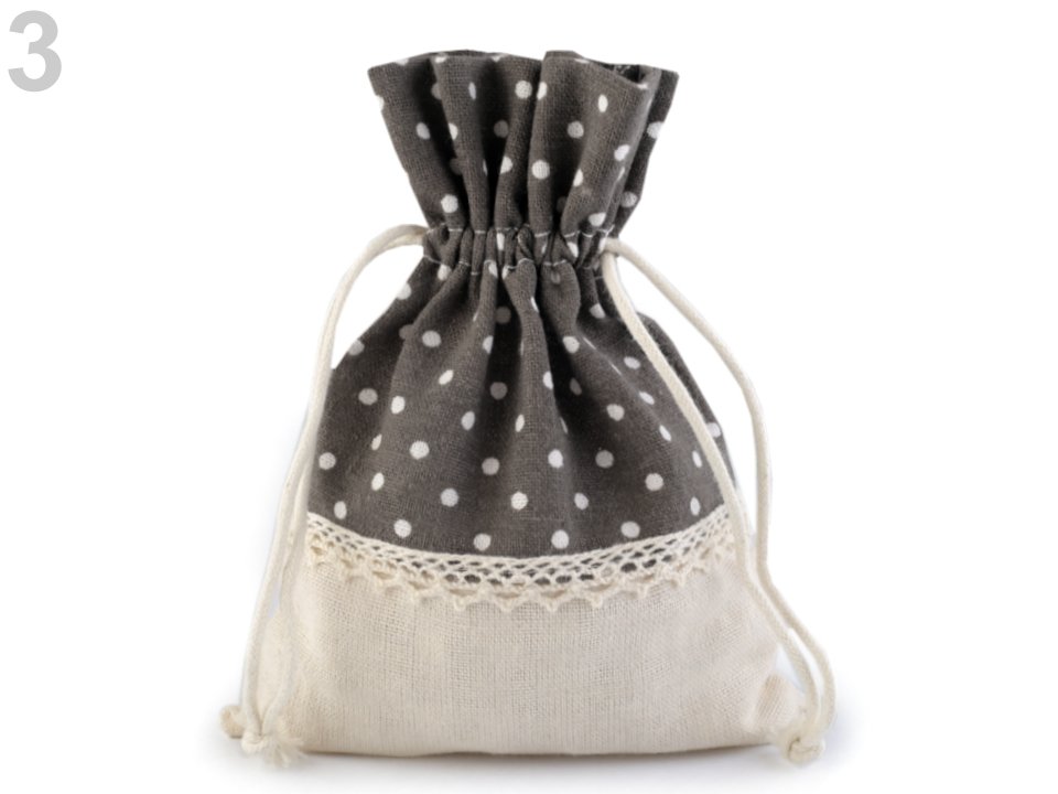 Linen Bag with Polka Dots and Lace 13x18 cm