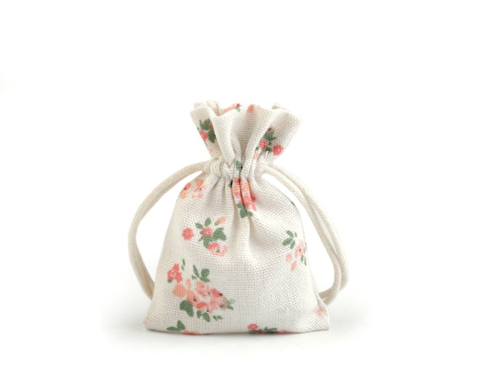 Cotton String Bag with Flowers 7x10 cm