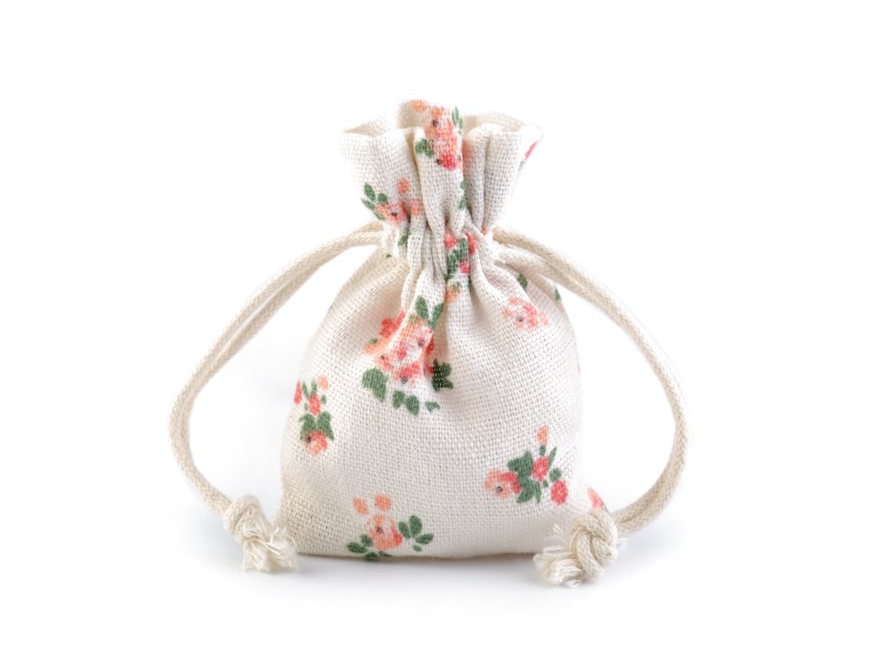 Cotton String Bag with Flowers 7x10 cm