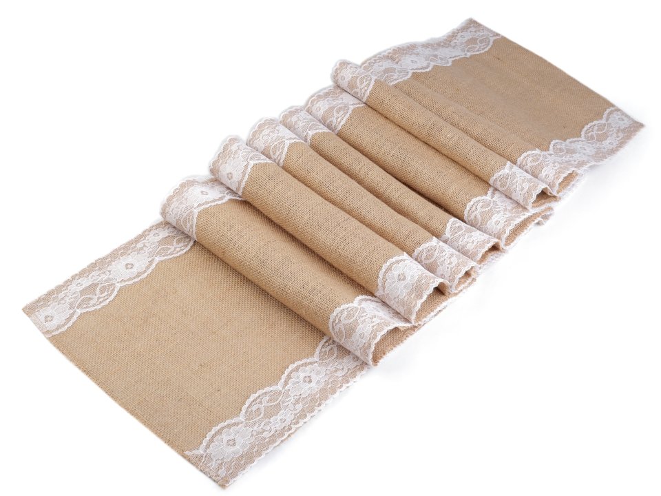 Jute Table Runner / Tablecloth with Lace 30x300 cm