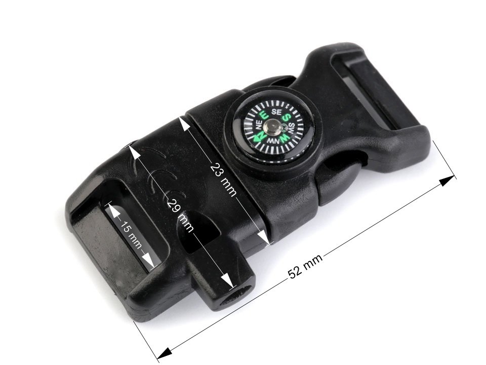 Side Release Buckle with Whistle and Compass width 15 mm