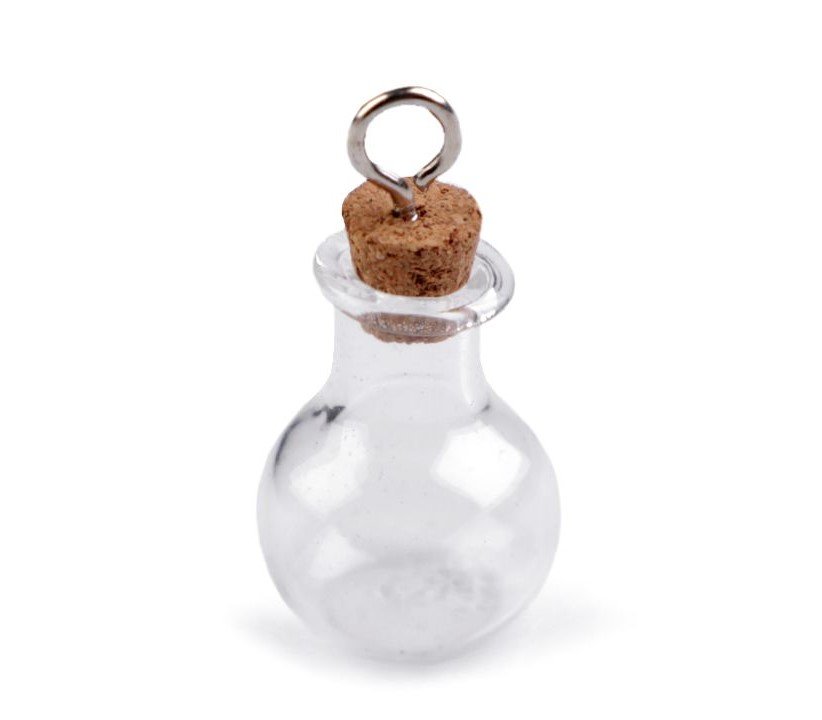 Glass vial with cork, pendant 17x23 mm