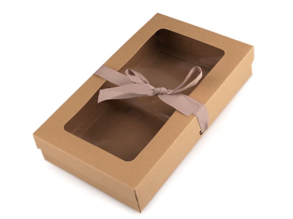 Paper Gift Box with Window and Ribbon 16,5 x 27,5 x 6 cm