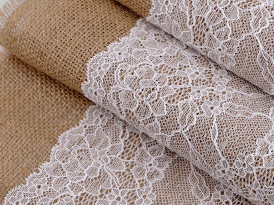 Jute Table Runner / Tablecloth with Lace 30x270cm