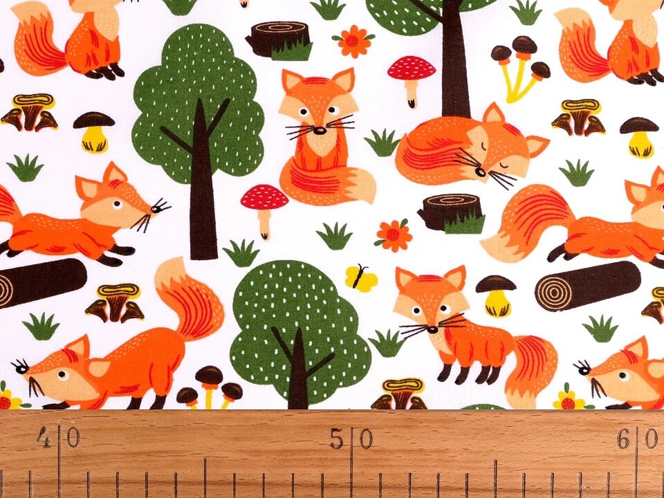 Cotton Fabric Canvas Fox Forest