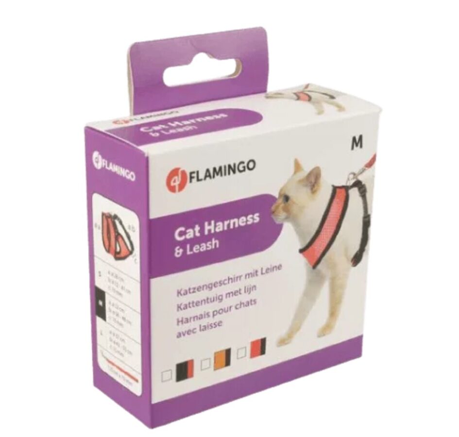 Chest harness-vest with a leash for cats 'HARMS' size M, black/red, 32/36-48/110cm/10mm 1031364