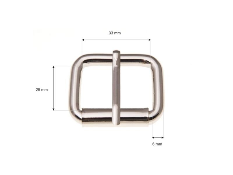 Extra metal roller buckle single 33/25/6 mm glossy nickel set