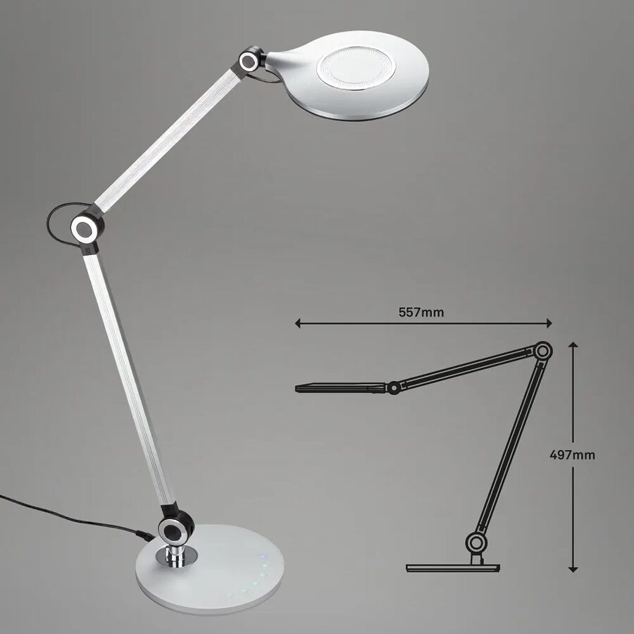 BRILO (Germany) OFFICE Table lamp with 910lm integrated LED light, dimmable, silver