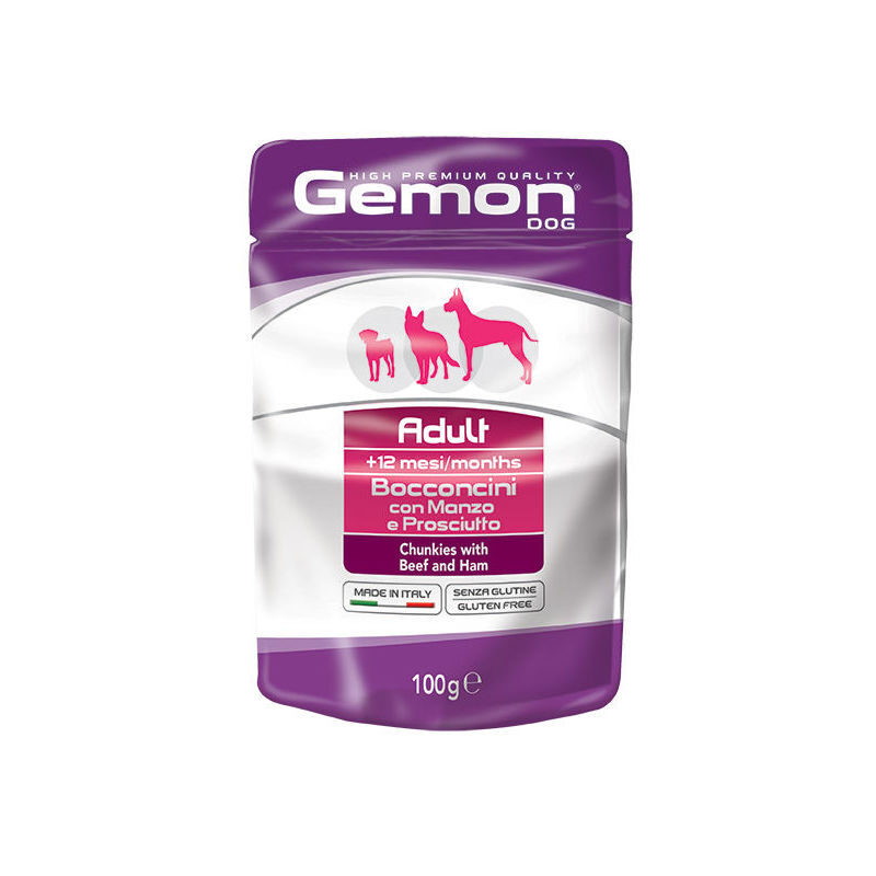 GEMON Dog pouches chunkies Adult Beef and Ham 100 g