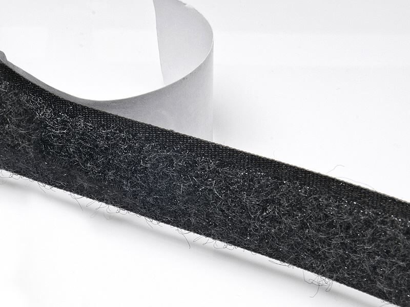 Velcro lenta ar līmi - mīkstā daļa melns 20 mm