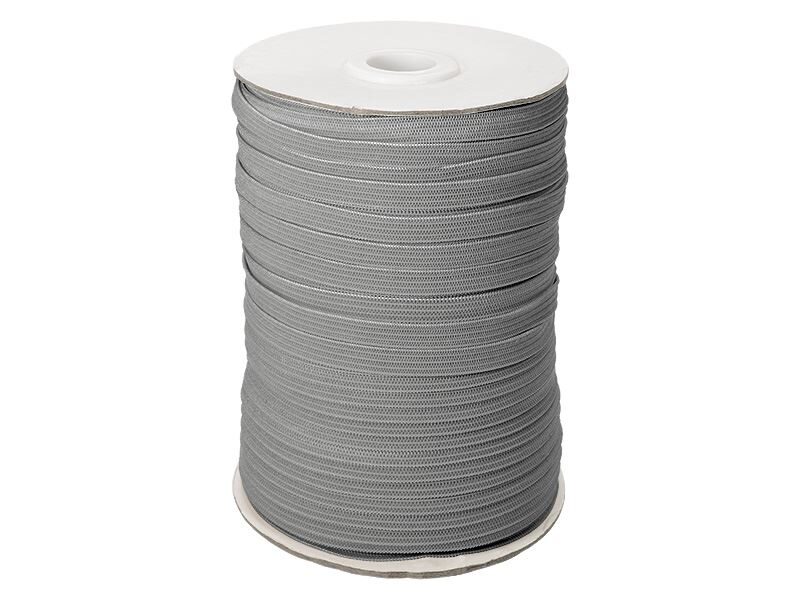 Knitted polyester elastic tape 7 mm 100 m grey