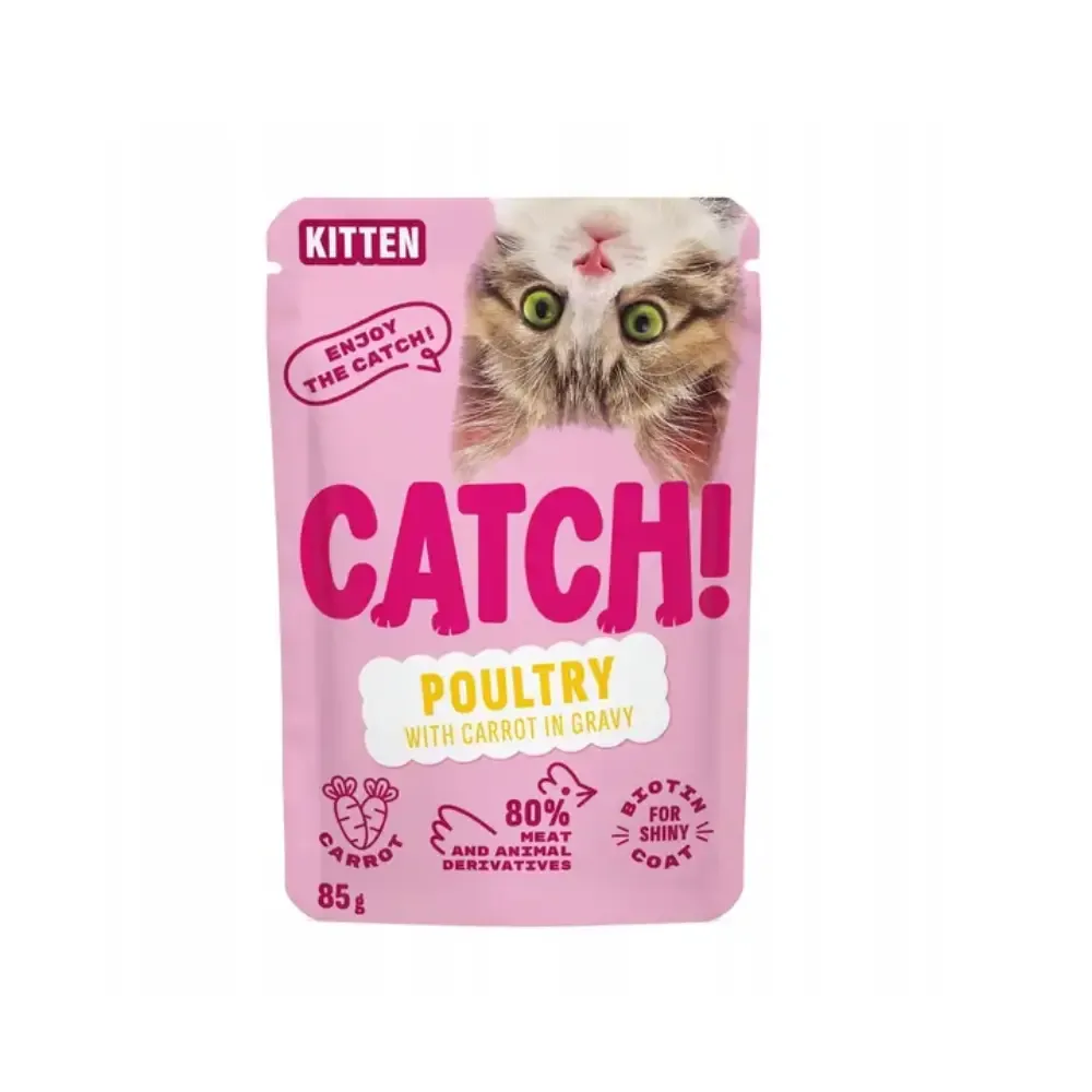 Catch! Mitrā barība kaķēniem ar mājputnu gaļu un burkāniem mērcē 85 g