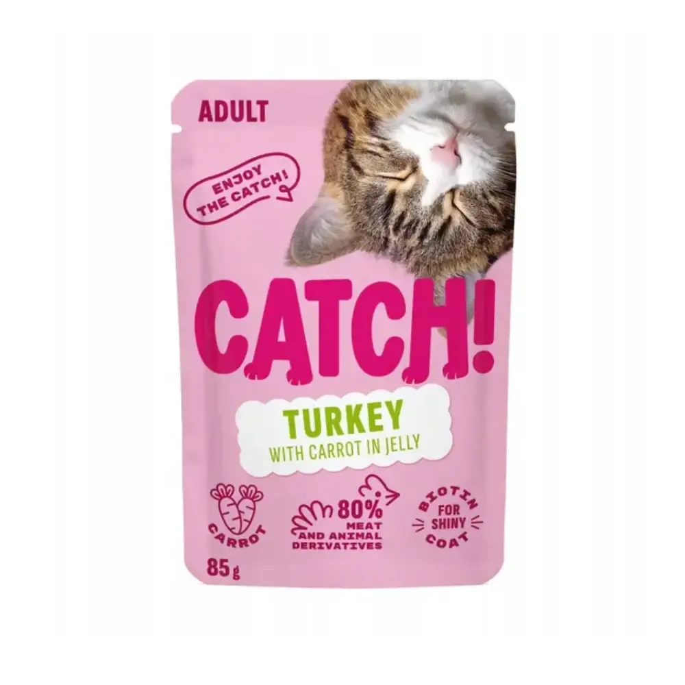 Catch! Mitrā barība pieaugušiem kaķiem ar tītaru un burkāniem želejā 85 g
