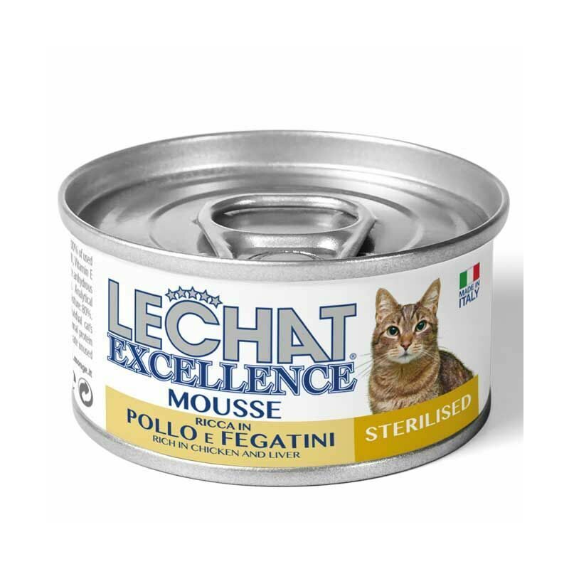 Wet cat food Lechat Excelence Mousse STERILISED Chicken and Livers 85g