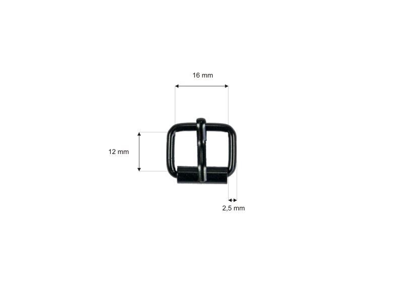 Metal roller buckle single 16/12/2,5 mm matt black set