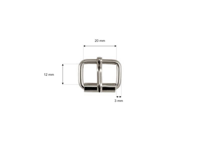 Metal roller buckle single 20/12/3 mm silver set