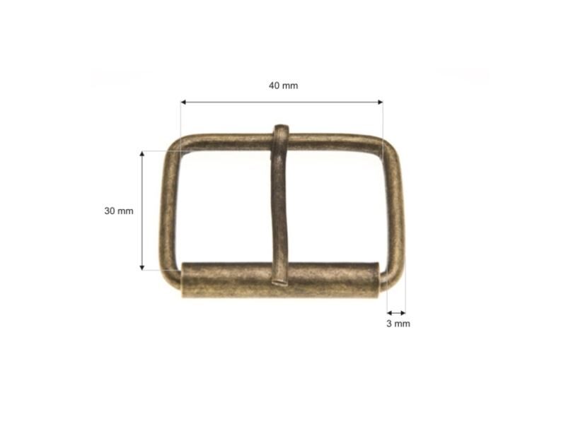 Metal roller buckle single 40/30/3 mm old gold set
