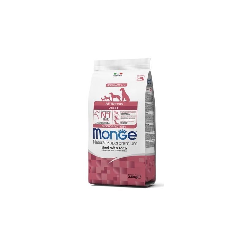 Dog dry food MONGE ALL BREEDS Adult Monoprotein Beef with Rice 2,5 kg