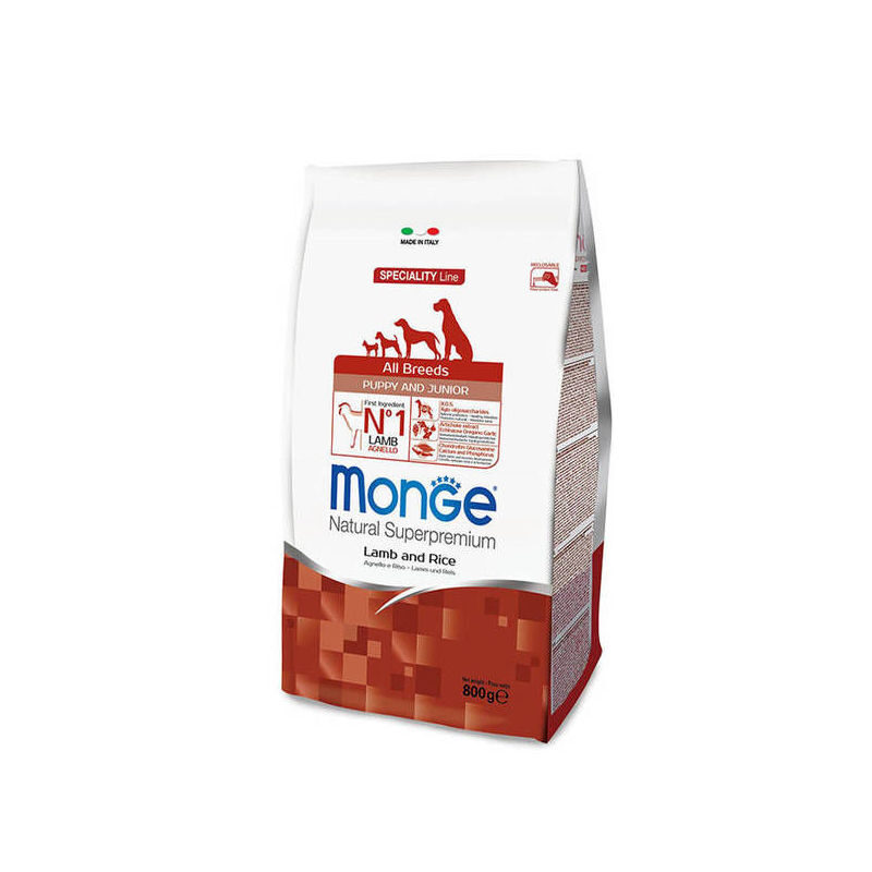 Dog dry food MONGE ALL BREEDS Puppy & Junior Lamb and Rice 0,8 kg