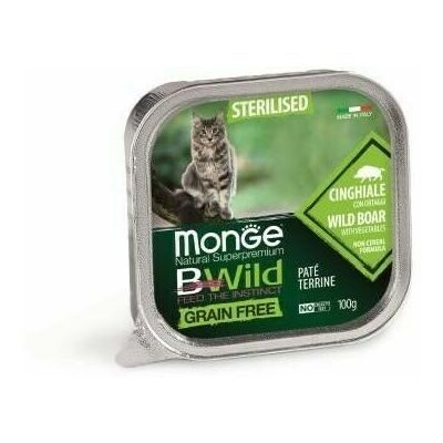 MONGE BWILD Cat Sterilised Wild Boar with vegetable 100g konservi kaķiem