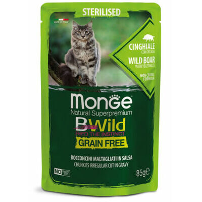 Wet cat food MONGE BWILD pouches Cat Sterilised Wild Boar with vegetable 85g