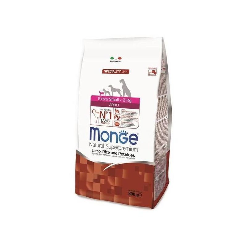 Dog dry food MONGE EXTRA SMALL Adult Lamb, Rice and Potatoes 0,8 kg
