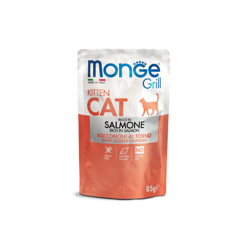 Monge Grill Pouch Chunkies in Jelly Rich in Salmone Kitten 85 g konservi kaķiem