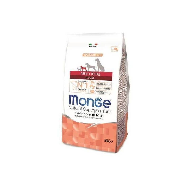 Dog dry food MONGE MINI Adult Salmon and Rice 0,8 kg