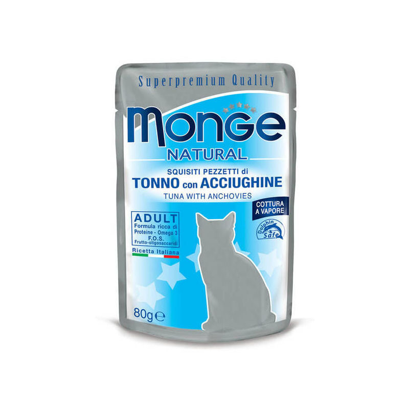 Monge Natural pouches Tuna in Jelly Anchovies 80g konservi kaķiem