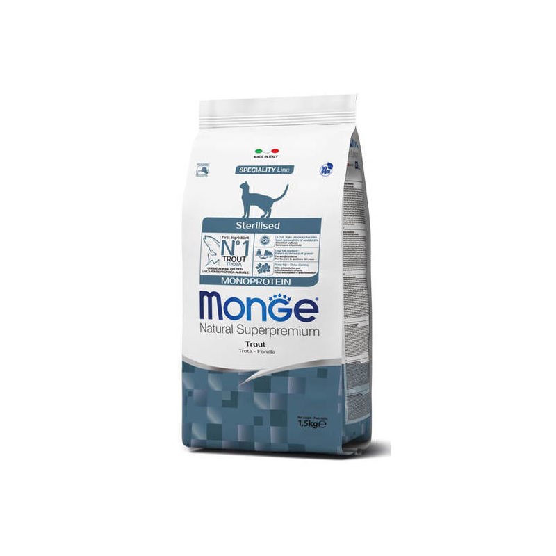 Dry cat food MONGE Sterilised Monoprotein Trout 1,5 kg