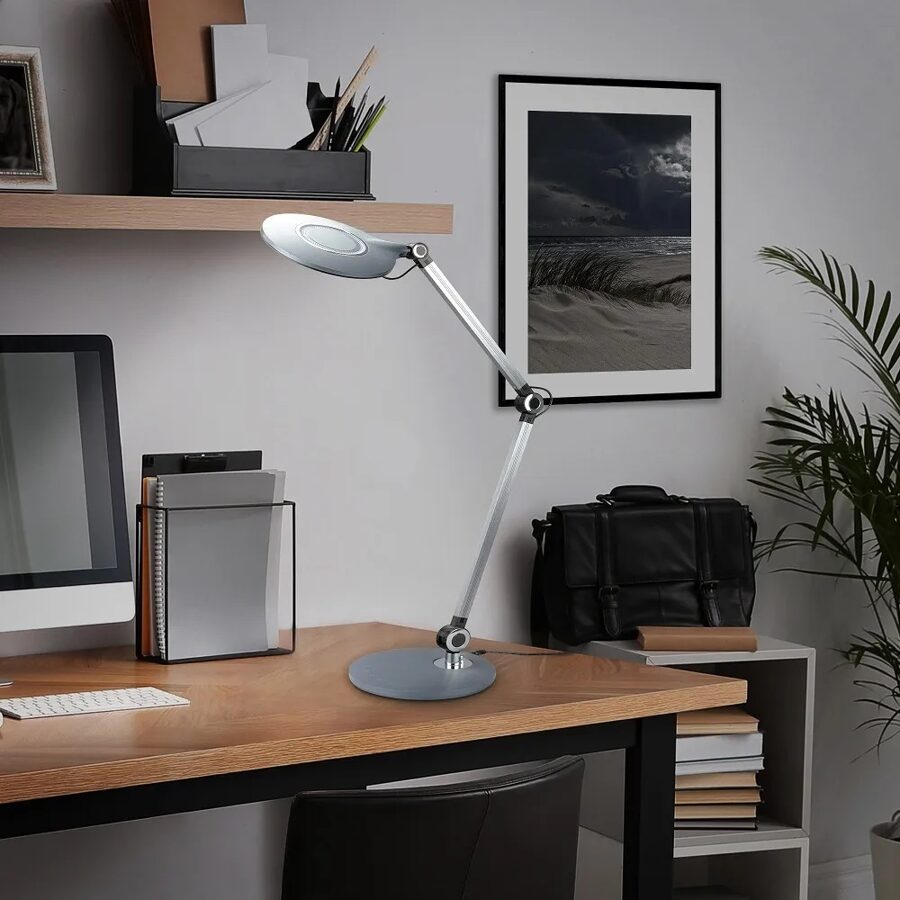 BRILO OFFICE Galda lampa ar integrētu LED gaismu, skārienjūtiga, dimmējama, antracīta