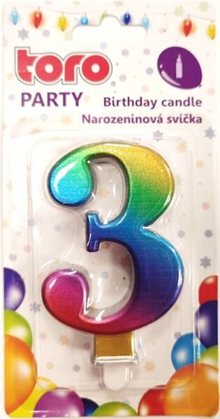Jubilejas svece 3 Varavīksne 7cm