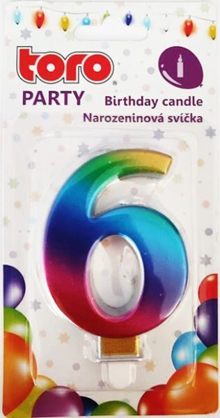 Jubilejas svece 6 Varavīksne 7cm