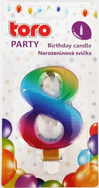 Jubilejas svece 8 Varavīksne 7cm