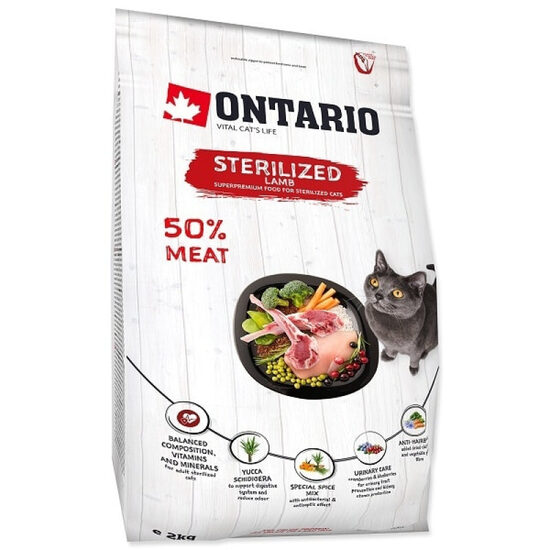 Sausā barība kaķiem Ontario Cat Sterilised Lamb 2kg