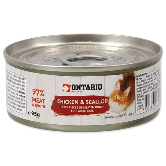Konservi kaķiem Ontario Chicken Pieces+Scallop 95g