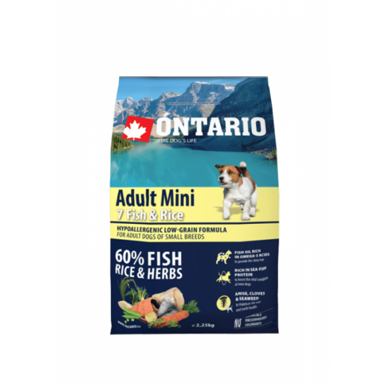 Dog dry food Ontario Dog Adult Mini Fish and Rice 2,25 kg