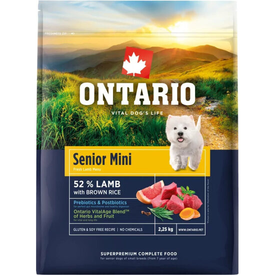 Dog dry food Ontario Senior Mini, Lamb and Brown Rice 2,25 kg