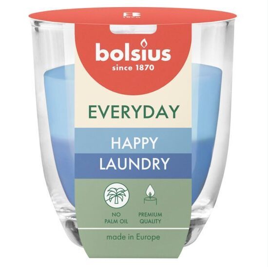 Bolsius Svece aromātiskā stikla glāzē Ø7x8cm happy loundry