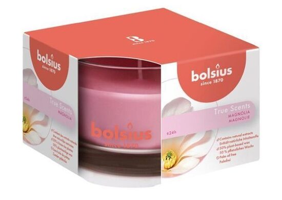 Bolsius Svece aromātiskā stikla glāzē Ø9x6.3cm Magnolija