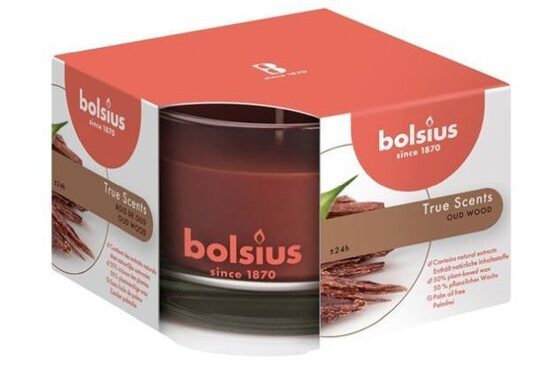 Bolsius Svece aromātiskā stikla glāzē Ø9x6.3cm Oud Wood