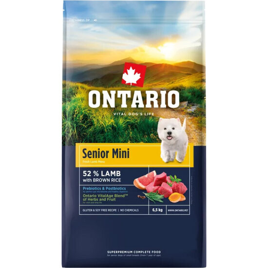 Dog dry food Ontario Senior Mini, Lamb and Brown Rice 6,5 kg