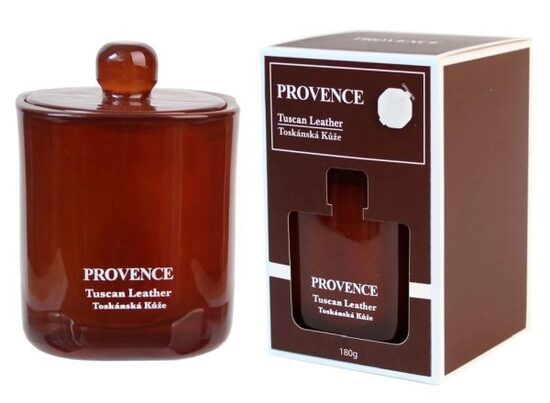 Provence Aromātiskā svece stikla traukā ar stikla vāku Tuscan Leather