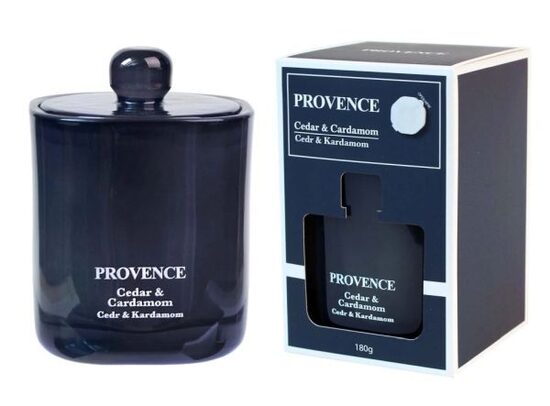 Provence Aromātiskā svece stikla traukā ar stikla vāku Cedar Cardamon